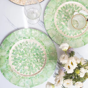 Mother Pearl Inlay Nacre <b>Wood</b> Charger Plates for Dining Party Rustic Dinnerware Tableware Decoration <b>Placemat</b> - Product Image 1