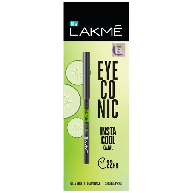 Lakme Eyeconic इंस्टा शांत काजल, काले, ठंडा कोल के साथ लाइनर ककड़ी, मोड़ ऊपर पेंसिल-0.35g