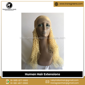 Exportateur d'origine indienne vendant une qualité incroyable 26 pouces Indian Temple Blonde Deep Curly Frontal perruques d'extension de cheveux humains - Product Image 5