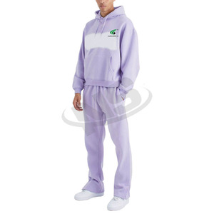 Ensemble de survêtement uni évasé pour homme, sweat à capuche et pantalon de jogging, deux pièces, coupe oversize, décontracté, respirant, streetwear, logo personnalisé - Product Image 1