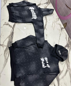 เสื้อผ้าผู้ชายมีฮู้ดแบบซิปเต็มตัวทำจากผ้าฝ้ายเกาหลีมีฮู้ดและสเวตเชิ้ตขนาดใหญ่พิเศษประดับพลอยเทียม - Product Image 3