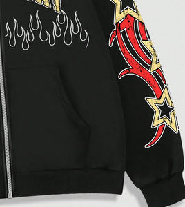 Vente en gros Sweat-shirt à capuche zippé à imprimé lettre et pentagramme de haute qualité pour hommes avec épaules tombantes et cordon de serrage - Product Image 6