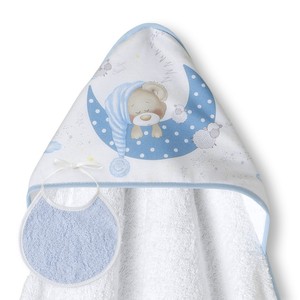 Ours dormant 1X1 MT. Mod. Serviette de bain pour bébé avec motif bleu - Une touche réconfortante pour l'heure du bain - Product Image 1