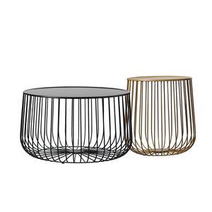 Juego de 2 bases de madera con marco de alambre de hierro, mesa de centro decorativa para el hogar, muebles, dormitorio o comedor, mesa decorativa - Product Image 3