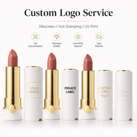 Rouge à lèvres de luxe blanc or à marque privée, logo personnalisé, déclenchement par bouton-poussoir, finition velours mat, longue tenue, végétalien, fournisseur OEM