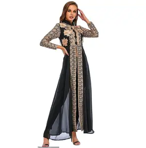 Dubai Kaftan Butterfly Design New Muslim Women Arabic Kaftan Islamic Maxi Dress Long Sleeve Arab Jilbab Abaya wholesale From Ind