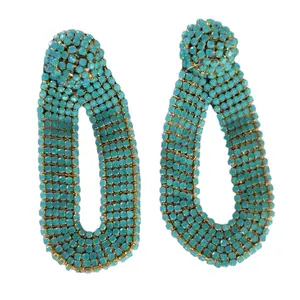Color turquesa 8cm de largo nuevo diseñador encantador Par fiesta de mujer ropa informal pendientes de piedras de cadena en cascada