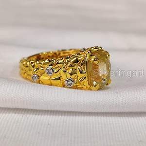 Bague pour homme en argent sterling 925 avec pierre précieuse citrine naturelle, pierre de naissance de novembre, or jaune, bijoux de Noël - Product Image 5