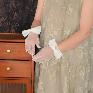 Bridella OG37 Short Pearl and Mesh <b>Gloves</b> Clear <b>Fingerless</b> Style Soft and Flexible for Weddings Proms Formal Events - Product Image 6