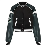 Nouvelle Collection Hiver/Automne 2023 : Veste Courte Style Universitaire en Laine, Streetwear, Broderie, Lettres Appliquées, Bordures Rayées, Chaînes Décoratives, Spandex