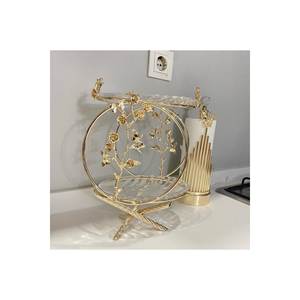 Bandeja de Servicio Mundial de múltiples flores de latón dorado de dos capas con rollos de varilla Bandeja de presentación de vidrio elegante - Product Image 2