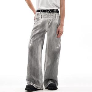 Jeans de Mezclilla de Corte Recto para Hombre, Estilo Casual Europeo Americano, Lavado, de Pierna Ancha y Peso Pesado - Product Image 1