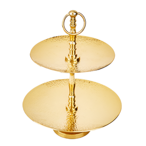 Hot Sale Hammered Gold Metal 2-Tier Cake Stand For Wedding Parties Hotel Restaurant In Best Price From India - Product Image 1