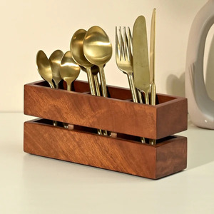 Porte-couverts en bois de manguier pour un rangement pratique Porte-couverts en bois d'inspiration vintage pour la salle à manger à la maison - Product Image 3