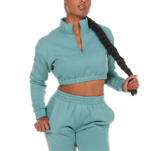 Logo personnalisé Survêtement Crop Tops Hoodies et Jogging Survêtement 2 Pièces Ensemble Femmes Velours Survêtements pour Femmes Prix de gros 2026 - Product Image 1