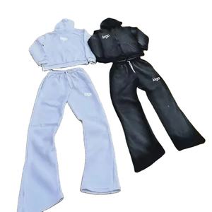 High Quality Custom Logo Design Sun Faded Regular Fit <b>Colour</b> <b>Block</b> Hooded & Flared Tracksuit Two Pieces Set Streetwear Tracksuit - Product Image 2