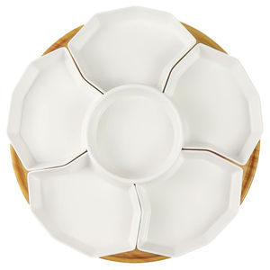 High Quality Bamboo Chip And <b>Dip</b> Tray Serving Platter With Metal Center Bowl Divided Tray For Snacks And Vegetables In Low Price - Product Image 4