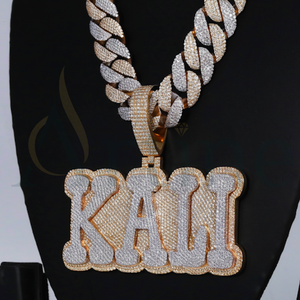 Personalized Hip Hop Pendant With Cuban Chain Enhanced With Moissanite Round Brilliant Cut Diamond and 925 Sterling Silver - Product Image 1