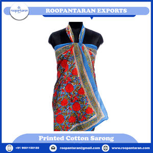 Latest Design One-Piece Floral Hand Block Printed Cotton <b>Sarong</b> for Indian Women Maternity <b>Beach</b> Wrap Sportswear on Sale - Product Image 4