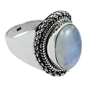 925 Sterling Silver Natural Blue Fire Rainbow Moonstone Oval Shape Cheap Price Handmade Jewelry Classic Ring For Man & Boys