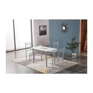 Set Tavolo Con 4 Sedie (120x70) Effetto Marmo Chiaro - Product Image 1
