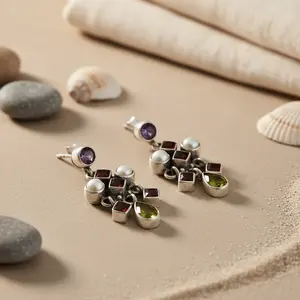 925 <b>Silver</b> <b>Drop</b> <b>Earrings</b> with Freshwater Pearl and Diamond Vintage Style Gold Plated Gemstone Dangle Jewelry for Women - Product Image 2