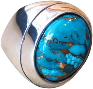 Bague pour homme en gros, pierre précieuse turquoise cuivre bleu naturel, style arabe ottoman, bague lourde pour homme, bijoux, bague en argent sterling 925 - Product Image 1