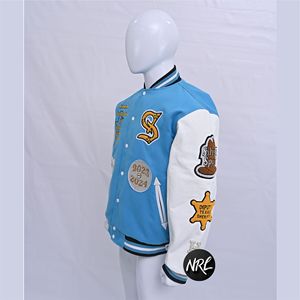 Wholesale High Quality Mens Blue Varsity <b>Jackets</b> With Embroidered Patches And Silver Spur Design Casual Autumn Wear Breathable - Product Image 6