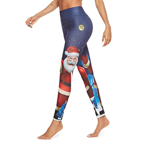High Waist Full Length Santa Claus Cartoon Print <b>Leggings</b> <b>Women's</b> Stretch Knitted Yoga Tights <b>Winter</b> Casual Wear - Product Image 1