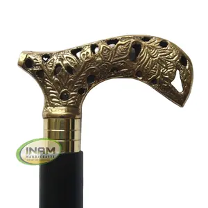Bâtons de marche en bois faits à la main et manche de derby en laiton doré incrusté/cannes de marche en bois avec manche de derby en laiton - Product Image 1
