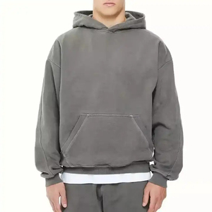 Diseño de moda hombres suéter en blanco lavado ácido crudo dobladillo con paneles pulóver sudaderas con capucha para la venta hombres de gran tamaño Boxy Drop Shoulder - Product Image 4