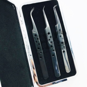 Nouveau Design noir en acier inoxydable Extension de cils pince à épiler ensemble outils de beauté durables pour cils Volume pince à épiler vison - Product Image 5