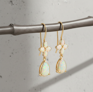 Boucles d'oreilles pendantes en opale rose, forme poire et ronde, en argent sterling plaqué or 18 carats, pierres précieuses 925, cadeau pour maman ou mariée - Product Image 1