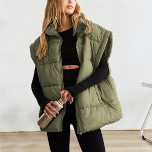 Women Winter Oversized <b>Vest</b> Lightweight Stand Collar Fly sleeve Insulated Padded Puffy Jackets Coat With Pockets - Product Image 1