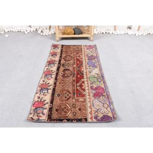 Turkish Vintage Small Rug 1.8x3.5 ft, <b>Brown</b> <b>Wool</b> Rug - Product Image 1