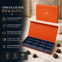Boîte cadeau en chocolat pour confiseries, avec impression de logo personnalisé, style livre, couvercle à insert divisé, base orange, laminage mat