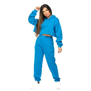 Top corto para mujer, Sudadera con capucha serigrafiada con pantalones cómodos, chándales de sudor para adultos con diseños personalizados - Product Image 1