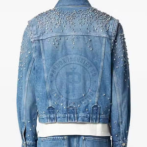 Veste en jean strass pour hommes Design de mode tendance Durable Fournisseur de tissu doux Veste en jean strass - Product Image 3