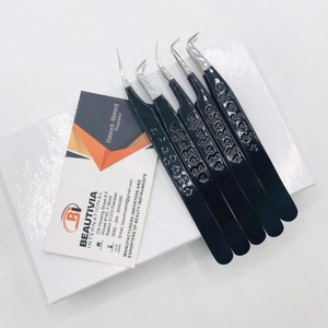 Pince à épiler d'extension de cils impression coeur brillant noir marque privée personnalisée forte adhérence durable en acier inoxydable beauté pointue - Product Image 6