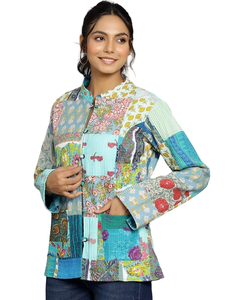 Hecho a mano indio Kantha Reversible Varsity chaqueta mujer Boho Patchwork ropa de invierno bata vestido ropa - Product Image 6