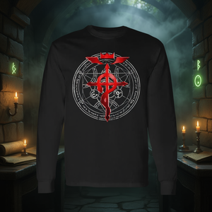 T-Shirt Promozionale Vintage a Maniche Lunghe con Cerchio di Trasmutazione Retrò e Simboli Mistici - Product Image 4