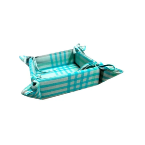 Panier brodé 100% coton à carreaux gris et bleu de style rustique avec détail de point robuste parfait pour le panier à manger familial - Product Image 4