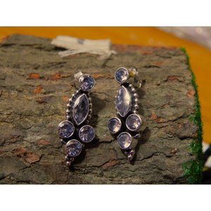 925 Sterling <b>Silver</b> Handmade <b>Stud</b> Earrings with Cubic Zirconia Faceted Gemstone Light Weight Ear <b>Stud</b> Anniversary Gift - Product Image 2