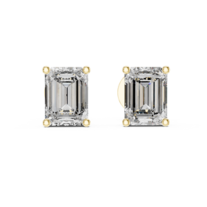 Boucles d'oreilles en diamant de laboratoire taille émeraude 2 carats Solitaire |   Or 10 carats |   EF VS1-2 |   Conception à 3 branches |   Boucles d'oreilles personnalisables - Product Image 1