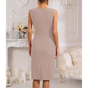 Élégant coton respirant 2025 femmes Sexy col en V sans manches Faux Wrap froncé gaine moulante Cocktail fête travail robe - Product Image 5