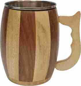 Chope à bière en bois avec tasse en acier inoxydable de 17oz Grandes idées de cadeaux de bière en bois - Product Image 1