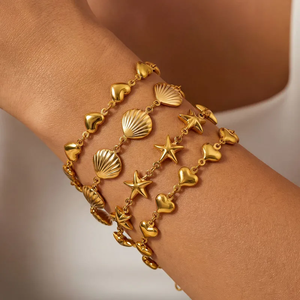 Bracelet plaqué or 18 carats avec étoile de mer creuse en acier inoxydable 304, style océan, cœur, bijoux en acier, design à cinq étoiles - Product Image 3