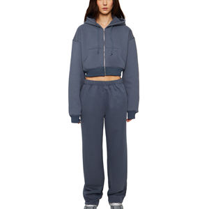 Ensemble de survêtement pour femme à capuche à séchage rapide imprimé avec logo personnalisé 2 pièces Respirant Écologique Manches longues Crop top - Product Image 4