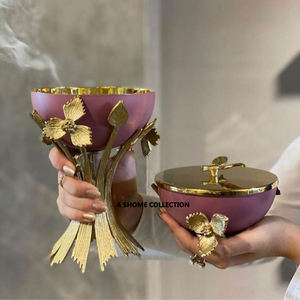 Ensemble de brûleurs d'encens en métal, acier inoxydable et laiton, couleur rose, parfait pour la maison et le bureau. - Product Image 1