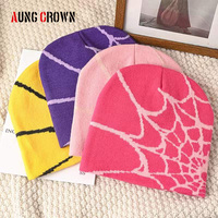 Bonnet en tricot en gros, bonnet chaud en tricot, bonnet en tricot à motif d'araignée, bonnet d'hiver en jacquard, bonnet Y2k